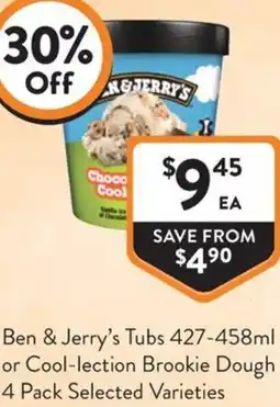 Foodworks Ben & Jerrys Tubs or Cool lection Brookie Dough offer