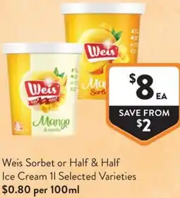 Foodworks Weis Sorbet or Half & Half Ice Cream offer