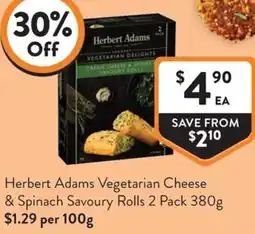 Foodworks Herbert Adams Vegetarian Cheese & Spinach Savoury Rolls offer