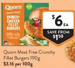 Foodworks Quorn Meat Free Crunchy Fillet Burgers offer