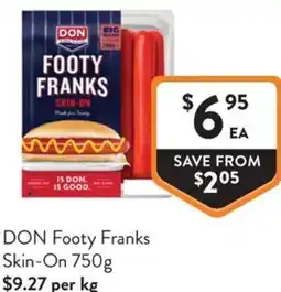 Foodworks Don footy franks skin on offer