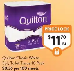Foodworks Quilton Classic White 3ply Toilet Tissue offer