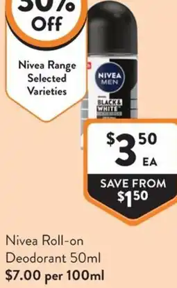 Foodworks Nivea Roll on Deodorant offer