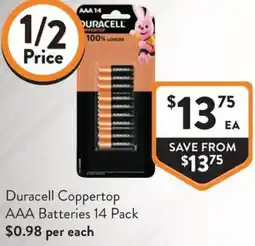 Foodworks Duracell coppertop aaa batteries offer