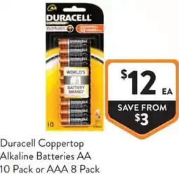 Foodworks Duracell coppertop alkaline batteries aa or aaa offer