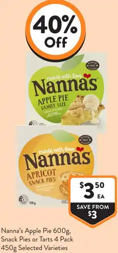 Foodworks Nanna's Apple Pie 600g, Snack Pies or Tarts offer
