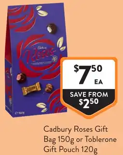 Foodworks Cadbury Roses Gift Bag or Toblerone Gift Pouch offer