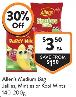 Foodworks Allen's Medium Bag Jellies, Minties or Kool Mints offer