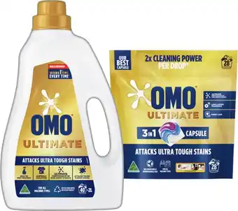 IGA OMO Ultimate Laundry Capsules 28 Pack or Liquid 2 Litre Selected Varieties offer