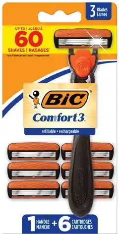 IGA BIC Comfort 3 Refillable Razor 1 Handle + 6 Cartridges offer