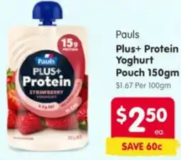 Spar Pauls Plus+ Protein Yoghurt Pouch offer