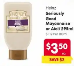 Spar Heinz Seriously Good Mayonnaise or Aioli offer