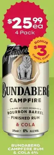 Thirsty Camel Bundaberg campfire rum & cola 6% offer