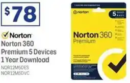 Officeworks Norton 360 premium 5 devices 1 year download offer