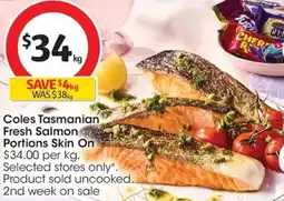 Coles Coles tasmanian fresh salmon portions skin on offer