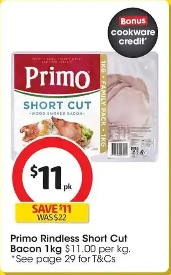 Coles Primo Rindless Short Cut Bacon offer