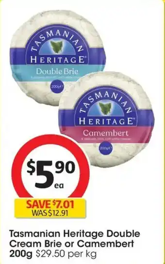 Coles Tasmanian Heritage Double Cream Brie or Camembert offer