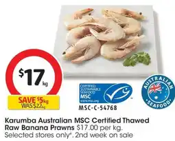 Coles Karumba Australian MSC Certified Thawed Raw Banana Prawns offer