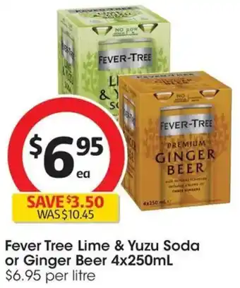 Coles Fever Tree Lime & Yuzu Soda or Ginger Beer offer