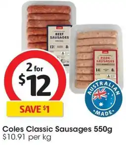 Coles Coles Classic Sausages offer