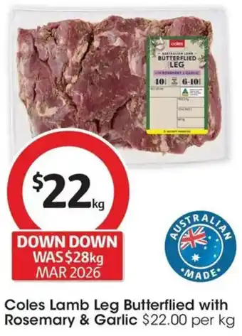 Coles Coles Lamb Leg Butterflied with Rosemary & Garlic offer