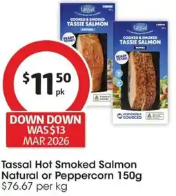Coles Tassal Hot Smoked Salmon Natural or Peppercorn offer