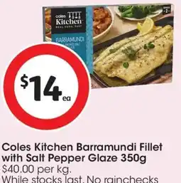 Coles Coles kitchen barramundi fillet with salt pepper glaze offer