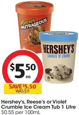 Coles Hershey's, reese's or violet crumble ice cream tub offer
