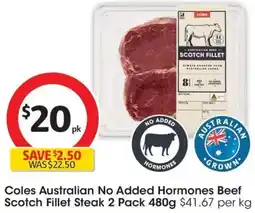 Coles Coles australian no added hormones beef scotch fillet steak offer