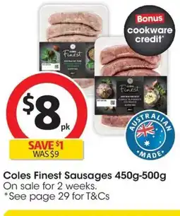 Coles Coles Finest Sausages offer