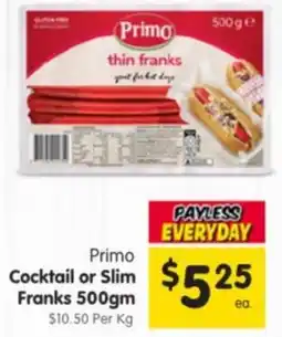 Spar Cocktail or Slim Franks offer