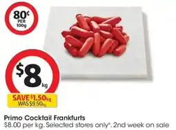 Coles Primo cocktail frankfurts offer