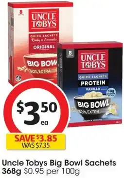 Coles Uncle Tobys Big Bowl Sachets offer