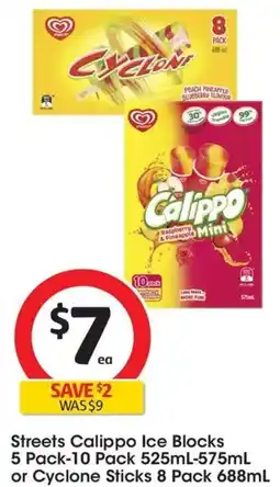 Coles Streets Calippo Ice Blocks or Cyclone Sticks offer