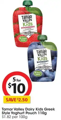 Coles Tamar Valley Dairy Kids Greek Style Yoghurt Pouch offer