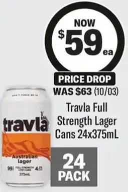 Coles Travla Full travla Strength Lager Cans offer
