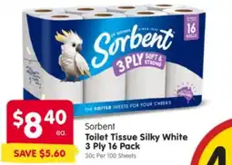Spar Toilet Tissue Silky White 3 Ply 16 Pack offer
