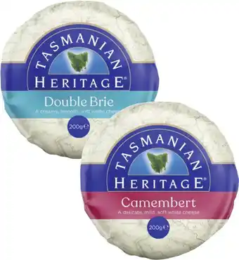 Coles Tasmanian Heritage Double Cream Brie or Camembert 200g offer