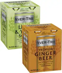 Coles Fever Tree Lime & Yuzu Soda or Ginger Beer 4x250mL offer