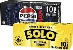 Coles Pepsi or Solo Soft Drink 10x375mL offer