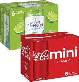 Coles Coca-Cola Soft Drink or Mt Franklin Lightly Sparkling Water 6x250mL offer