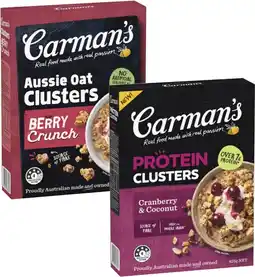 Coles Carman's Aussie Oat or Protein Clusters 425g-450g offer