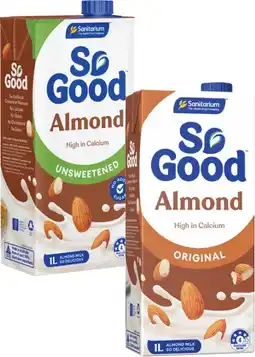 Coles Sanitarium So Good Original or Unsweetened Almond Milk 1 Litre offer