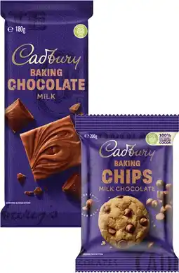 Coles Cadbury Baking Chocolate Chips, Melts or Block 180g-225g offer