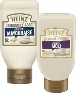 Coles Heinz Seriously Good Aioli or Mayonnaise 295mL offer