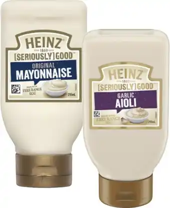 Coles Heinz Seriously Good Aioli or Mayonnaise 295mL offer