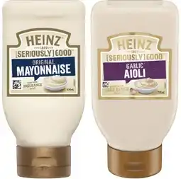 IGA Heinz Seriously Good Aioli or Mayonnaise 295mL Selected Varieties offer