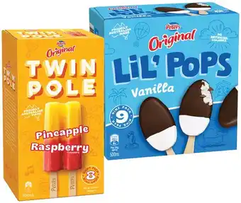 IGA Peters Original LiL’ Pops Ice Cream 9 Pack or Twin Pole 8 Pack Selected Varieties offer