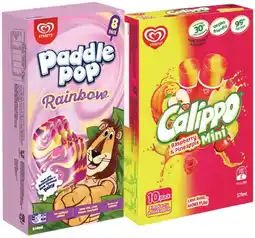 IGA Streets Calippo Minis 5-10 Pack, Paddle Pop or Cyclone 8 Pack Selected Varieties offer
