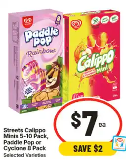 IGA Streets Calippo Minis Paddle Pop or Cyclone offer